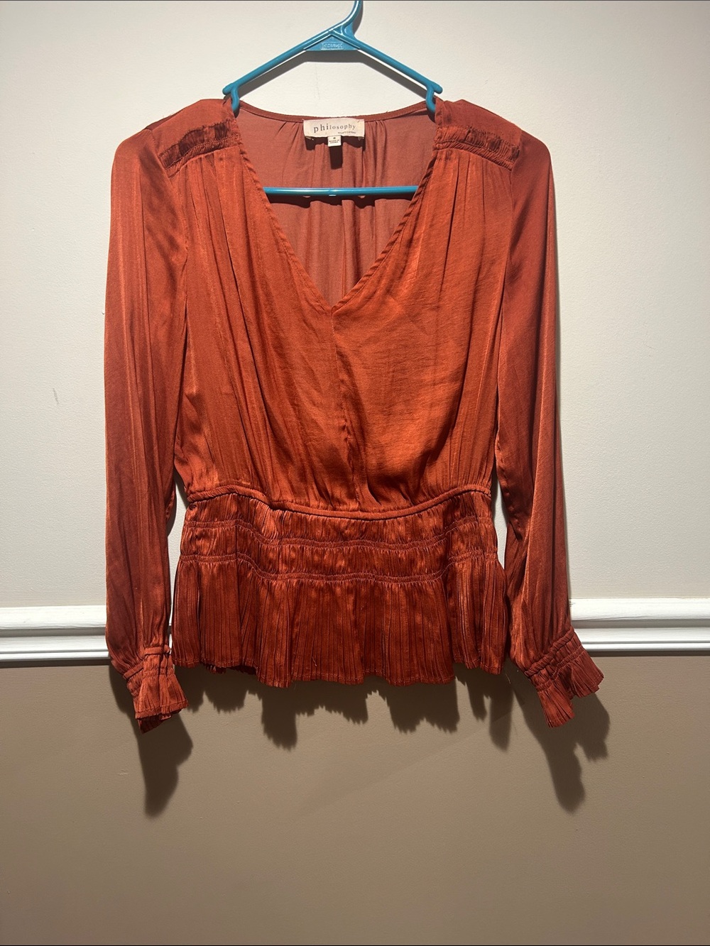 Philosophy Rust-Orange V-Neck Peplum Blouse